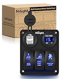 Nilight 3 Gang Rocker Switch Panel USB Charger LED Voltmeter Sasquatch Lights Wench Power Rear On Off Aluminum Waterproof Toggle for 12V Cars Trucks Boats