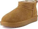 CUSHIONAIRE Hip 2 Genuine Suede Ankle Boots for Women, Cozy Faux Shearling Lining Pull On Winter Womens Boots, CHESTNUT 8.5