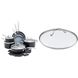 Greenpan Valencia Pro Hard Anodised Healthy Ceramic Non-Stick 11-Piece Cookware Set, Pots and Pan Set, PFAS-Free, Induction, Oven Safe, Grey & GreenPan Glass Lid with Stainless Steel Handle, 28cm