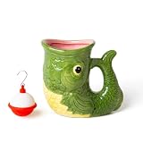 BigMouth Fish Mug with Tea Infuser Bobber, Novelty Fishing Gift for Men Dad Him Grandpa Fishermen, Durable Ceramic