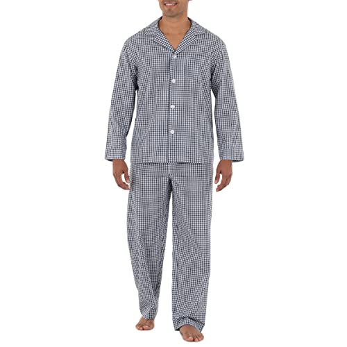 Fruit of The Loom - Conjunto de Pijama de Manga Larga para Hombre, Cuadros Azul Marino/Blanco, Small
