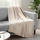 Serta Cozy Plush Thick Fuzzy Soft Throw Blanket for Bed and Couch, 90" x 90", Taupe