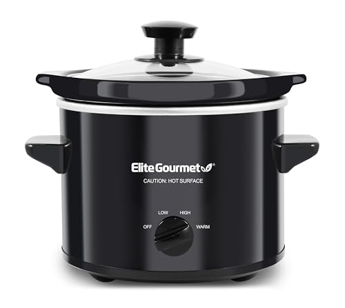 Elite Gourmet - Olla eléctrica de cocción lenta MST239X, apta para lavavajillas, tapa de vidrio y olla de cerámica, temperatura ajustable, platos principales, salsas, guisos y salsas, capacidad de 2 cuartos de galón, negra