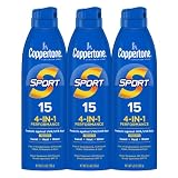 Coppertone Sport Sunscreen Spray, Broad Spectrum SPF 15 Water Resistant Spray Sunscreen, 5.5 Oz, Pack of 3