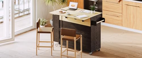 IRONCK Isla de cocina con cajón de almacenamiento y encimera de hoja caída, isla