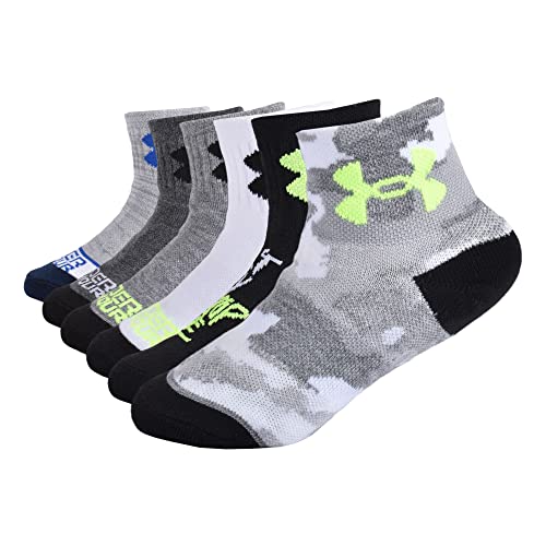 Under Armour Boys Multi Pack Quarter Sock, Grey Camo, 4-6