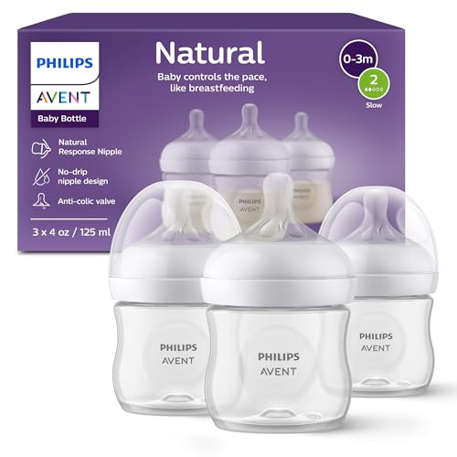 Philips Avent Avent - Paquete de 3 biberones Natural Baby Bistec con Tetina Natural Response, Transparente, 120 ml (4 oz)