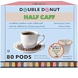 Double Donut Coffee Half Caff Coffee Pods, Single Serve Half Caffeine Coffee Pods For Keurig K Cup Brewers, Medium Roast, 80 Count