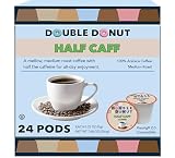 Double Donut Coffee Half Caff Coffee Pods, Single Serve Half Caffeine Coffee Pods For Keurig K Cup Brewers, Medium Roast, 24 Count