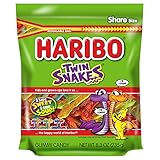 HARIBO Gummi Candy, Twin Snakes Sweet & Sour Gummy Candy, 8.3 Ounce Resealable Share Size Stand Up Bag, Soft & Chewy Snacks, Assorted Fruity Flavors