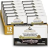 Brunswick Wild Caught Skinless and Boneless Sardines, Served in Olive Oil, 4.4 Ounce (Pack of 12)