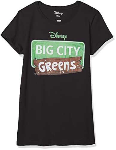 Disney Little Big City Greens Logo Girls Short Sleeve Tee Shirt, Black, Large