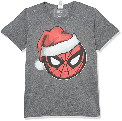 Marvel Kid's Spidey Santa Hat T-Shirt, Charcoal Heather, Medium