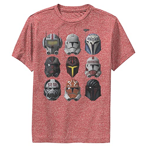 STAR WARS Wars Clone Helmets T-Shirt à Manches Courtes pour garçon, Rouge chiné,