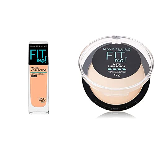 Maybelline Base de Maquillaje Fit Me Matte 220 Natural Beige + Super Natural Polvo Compacto Matte 220 Nat Beige 12 gr