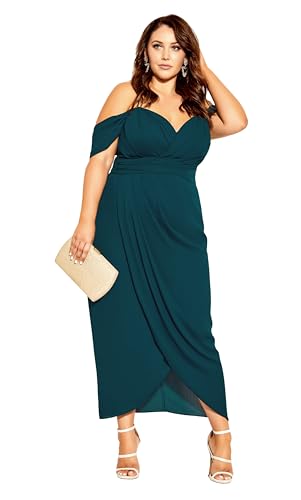City Chic Maxi Dress-Entwine Tulip Drape Vestido, Verde Esmeralda, 46 para Mujer