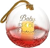 Pavilion - Baby It's Cold Outside - 9.5" Hand Blown Glass Gold Red Beaded Rope Lantern LED Candle Holder Winter-Themed Terrarium Holder Holiday Christmas Winter Wonderland Decor
