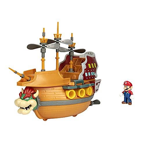 JAKKS Pacific Nintendo Super Mario Bros. Barco Volador de Bowser Deluxe – Set de Juego con Sonidos y 5 Figuras Coleccionables, Playset Mario Bros, Barco Volador Interactivo con Personajes y Accesorios