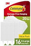 Command 20 lb X-Large Picture Hanging Strips, 16 Pairs White Command Strips Heavy Duty Picture Hanger