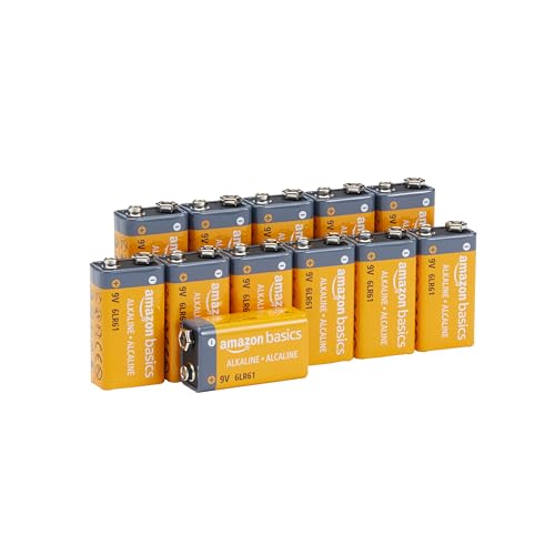 Amazon Basics - Paquete de 12 pilas alcalinas de 9 V, 9 V/6LR61, vida útil de 5 