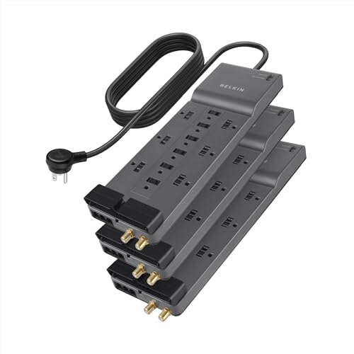 Belkin Power Strip Surge Protector - 12 AC Multiple Outlets & 8 ft Long Flat Plu