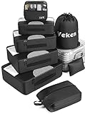 Veken 10 Set/8 Set Packing Cubes for Travel Essentials,Anti-Wrinkle Buckled Suitcase Organizer for Shoe & Toiletry Bag,Carry On Luggage Bag for Airplane & College Dorm Room Accessories,Women Men Gifts