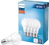 PHILIPS LED 40W A19 4-Pack Basic Soft White (2700K) 450 Lumen (6.5W = 40W) Frosted Flicker-Free Light Bulbs