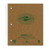 ROARING SPRING Environotes Recycled Spiral Notebook, College Ruled 1 Subject Notebook, 11" x 9", 80 Perforated Sheets, 20 lb Recycled Paper, Double Pocket, 3 Hole Punched, Made in USA