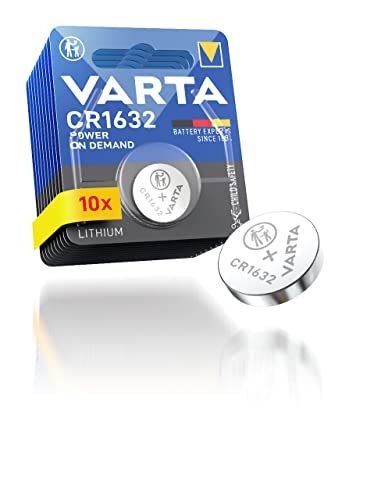 VARTA Pilas de Botón CR1632, paquete de 10, Power on Demand, Lithium, 3V, embala