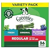 Greenies Veterinarian-Recommended Natural Dental Dog Treats, Dental Chews For Dogs, Regular Size, Variety Pack Flavor, (3) 12 oz. Packs, 36 Count