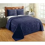 Better Trends Chenille Bedspreads King Size, Navy Blue 100% Cotton Chenille Medallion Design Tufted Bedding Coverlet Soft Lightweight, 120"x110" with 2 Sham 3 Pieces Set Trevor Collection
