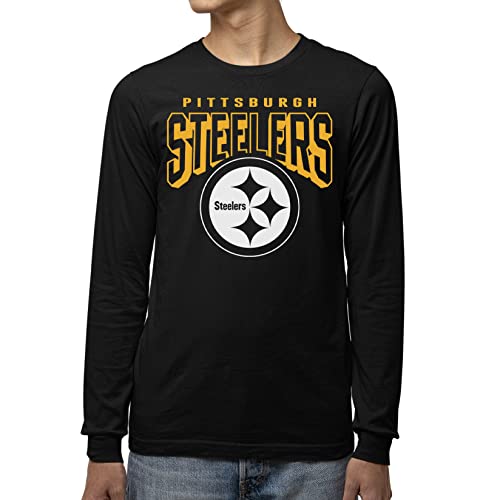 Junk Food NFL Bold Logo Long Sleeve T-Shirt Camiseta, Pittsburgh Steelers-Negro,