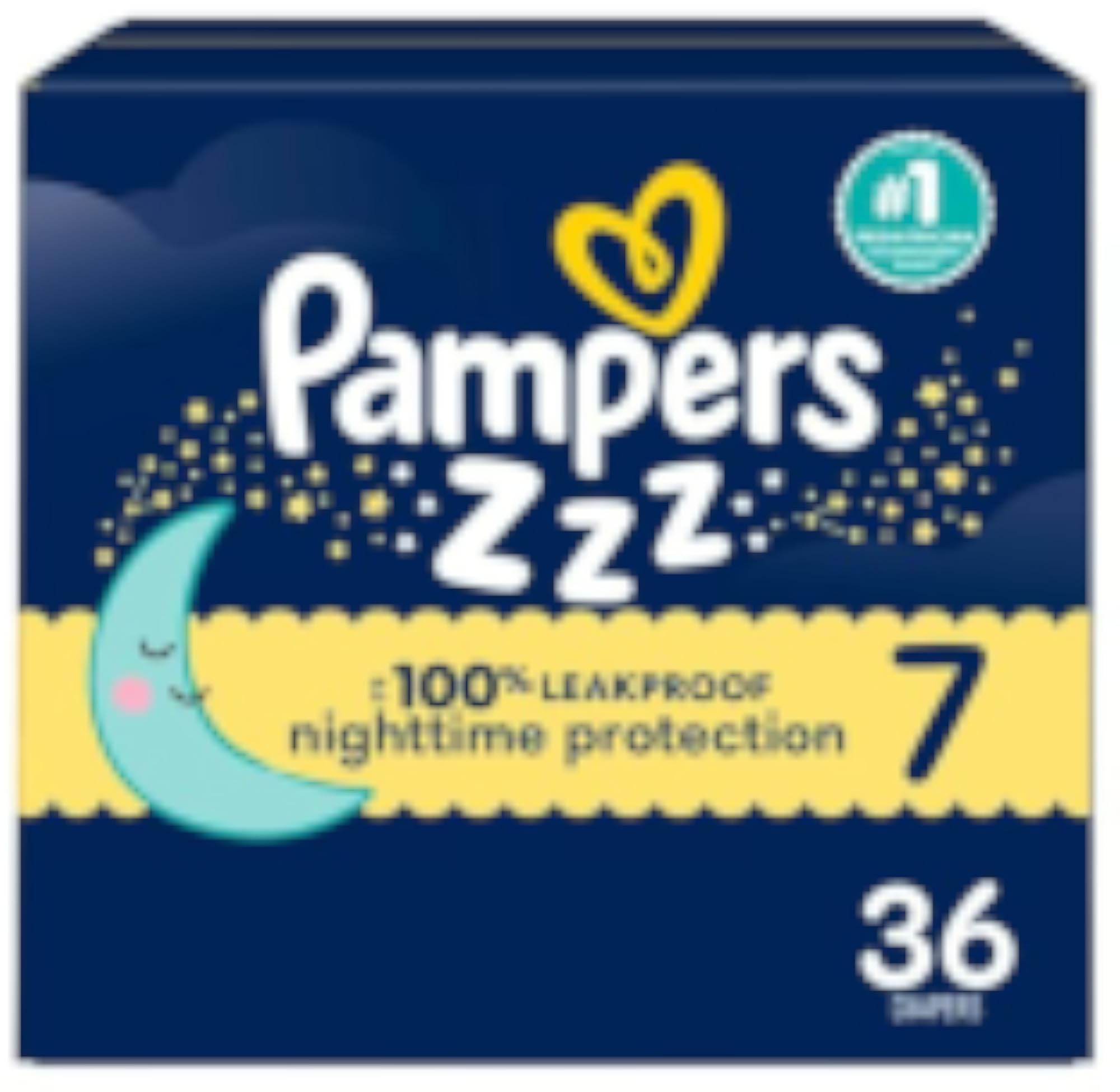 Pampers ZZZ Overnight Diapers Size 7 26-50 lbs 36 Count Nighttime