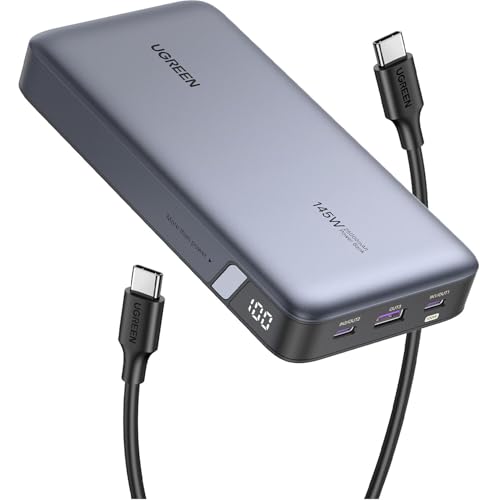 UGREEN 145W Power Bank 25000mAh Cargador Portátil Carga Rápida con Cable USB C y 3 Puertos PD3.1 Banco de Energía Batería Pantalla Digital Compatible con MacBook iPad iPhone 17/16/15 Pro MAX, Galaxy