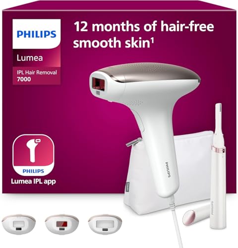 Philips Lumea Series 7000, Depiladora Luz Pulsada IPL, Alternativa a depilación láser, Incluye lápiz recortador compacto, 3 accesorios para Cuerpo, Cara y Bikini, BRI923/50