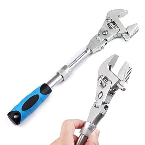 Llave ajustable de cabeza flexible, Llave de trinquete de media luna de 25 cm a 30 cm con mango de extensión retráctil y cabeza giratoria de 180⁰ Llave de tuercas ajustable