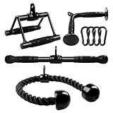Yes4All Combo Double D Handle, Tricep Rope, Straight Bar & V Bar, Multi Cable Machine Accessories, Tricep Press Down & LAT Pulldown Attachments for Home Gym Set
