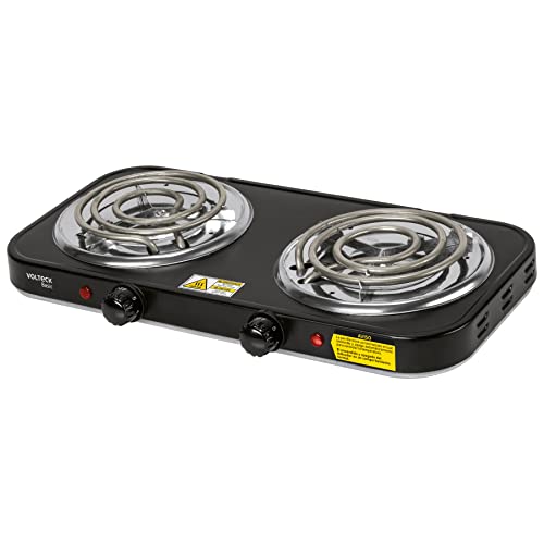 Volteck Basic PAEL-2CPN, Parrilla eléctrica 2 quemadores en espiral, negra