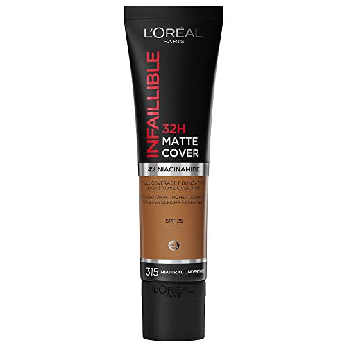 L'Oreal Paris, Base De Maquillaje De Alta Cobertura Mate Y Larga Duración, Infallible 32H Matte Cover, Tono 315 Neutral, 30Ml