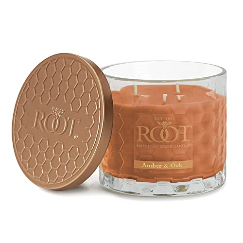 Root Candles Honeycomb Glass 12 oz 3-Wick Candle, Amber & Oak