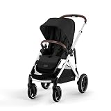 Cybex Gazelle S All-in-One Toddler and Baby Stroller with Over 20 Modular Configurations, Ergonomic Near-Flat Recline, Shopper Basket, and Compact Fold, Moon Black, Silver Frame