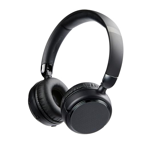 Amazon Basics - Auriculares Bluetooth con micrófono, inalámbricos, en la Oreja, Tiempo de reproducción de 35 Horas, Plegables, Talla única, Color Negro