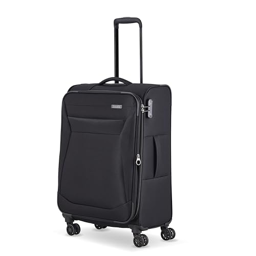 Travelite Juego de maletas de 4 ruedas con carcasa blanda, tamaños L/M/S, serie Chios Trolley, Negro, Trolley Größe M (67 cm), Maleta de equipaje blando con 4 ruedas
