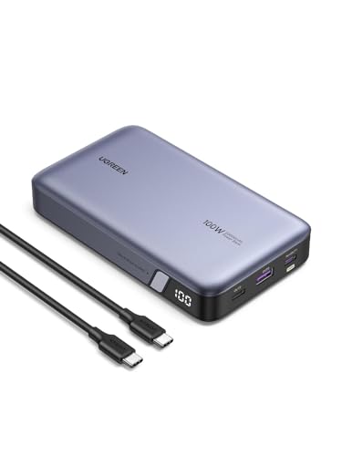 UGREEN 100W Power Bank 20000mAh Carga Rápida, USB C Cargador con 3 Puertos, Pantalla Digital, Bateria Portáil Externa Compatible con Macbook, Laptop, iPhone 17/16/15/14 Pro MAX, Galaxy S24 S23, Negro