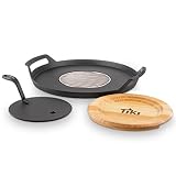 TIKI Fire Pit Griddle & Grill Combo – Cast Iron Cooking Surface for 16"-21" Smokeless Fire Pits – Outdoor BBQ Griddle for Camping & Patio – Includes Trivet & Heat-Resistant Gloves, Black