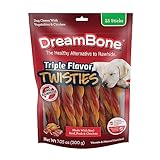 DreamBone Triple Flavor Twisties Dog Treats, Daily Rawhide-Free Chew, Digests Safely, with Real Protein, Beef, Pork, Chicken and Veggies, 25 Count