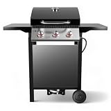 GasOne GP-1030S One 3 Burner Stainless Steel– Outdoor Cabinet Style with Wheels-High-Temperature Paint Coating Gas BBQ Grill – Elegant and Luxurious Design, Black