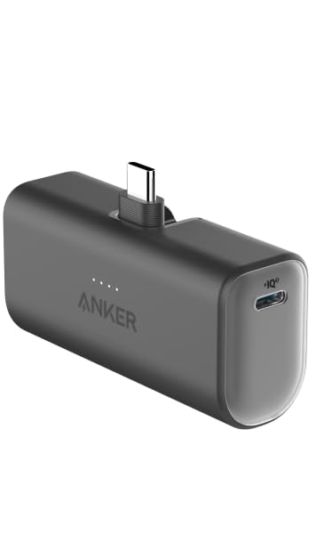 Anker Nano Power Bank con Conector USB-C Plegable Integrado, Cargador portátil de 5000 mAh 22.5 W, para iPhone 17/16/15 Serie, Samsung S22/23 Series, Huawei, iPad Pro/Air, AirPods y más (Negro)