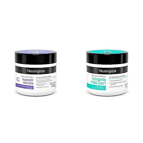 Crema Hidratante Facial Reparador Nocturno Neutrogena Face Care Intensive Colageno 100g + Crema Hidratante Facial Mate 3 en 1 Face Care Intensive D Pantenol 100g