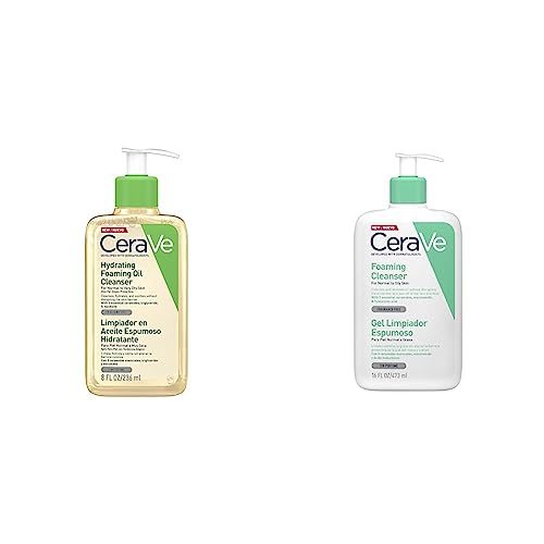 CeraVe Limpiador en Aceite Piel Normal a Muy Seca 236ml + Gel Limpiador Espumoso |473ml| Limpiador diario para piel mixta, grasa o con acné | Libre de fragancia
